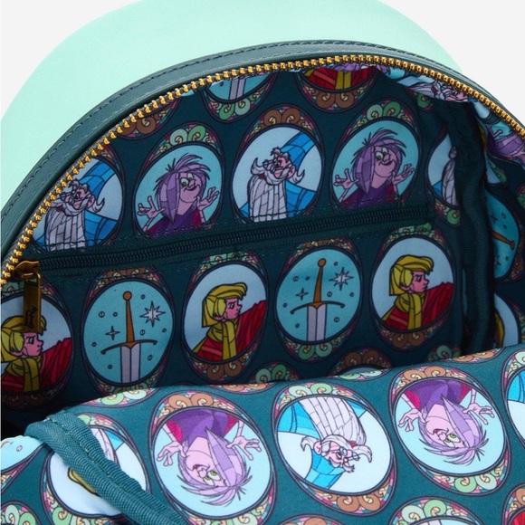 New Loungefly Disney The Sword in the Stone Stained Glass Portrait Mini Backpack - Picture 4 of 4